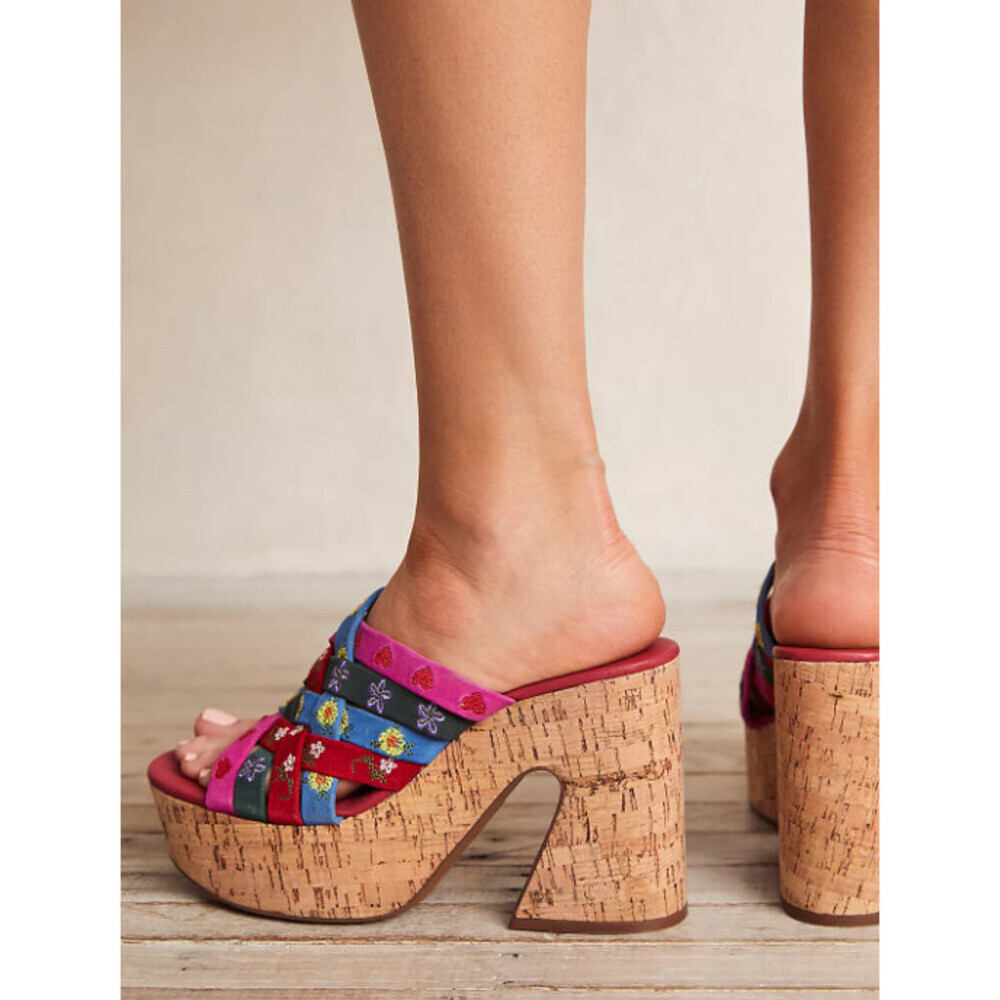 Free People Lisbon Platform Mules Strappy Colourful Suede 39 - Picture 3 of 11